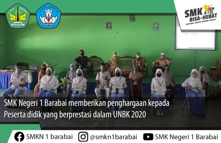 SMK Negeri 1 Barabai Memberikan Penghargaan Kepada Peserta Didik Yang Berprestasi Dalam UNBK 2020